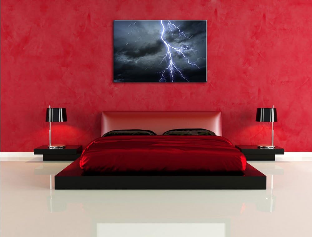 Gefährlicher Blitz am Gewitterhimmel Format: 100x70 auf Leinwand, XXL riesige Bilder fertig gerahmt