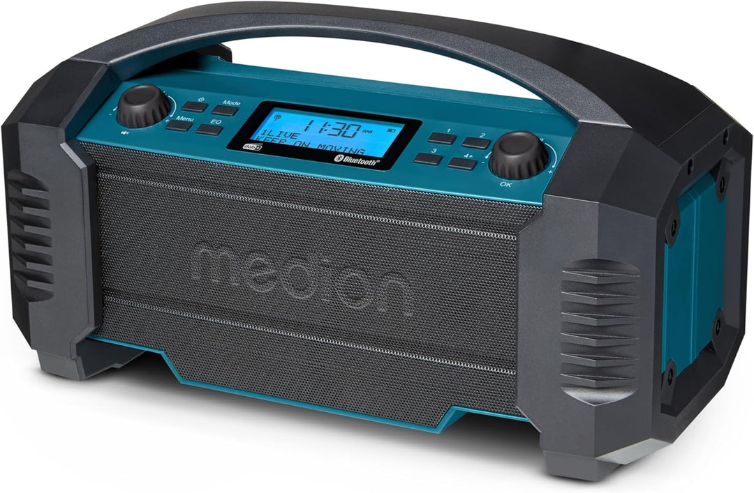 MEDION E66050 DAB+ Baustellenradio (Integrierter Akku, IP54 Schutz gegen Spritzwasser & Staub, USB-L