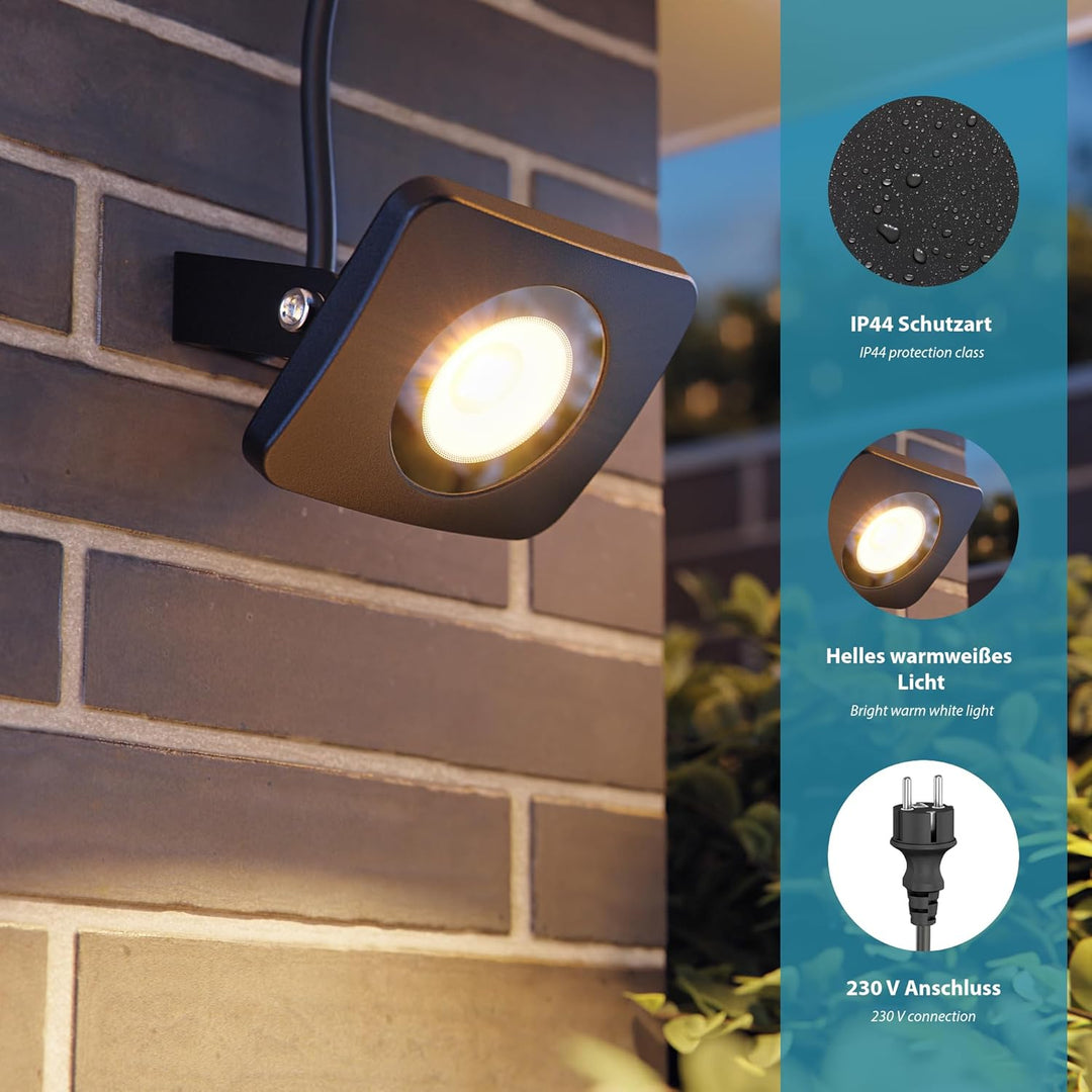 ledscom.de LED Gartenstrahler WEGA, Outdoor, IP44, Stecker, schwarz, 10 W, 935lm, warmweiss, 2 Stk.