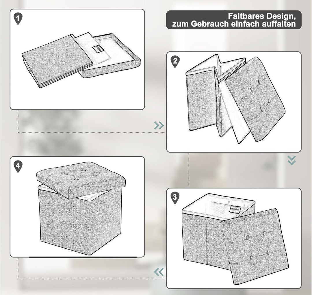 WOLTU 2er Set Faltbarer Sitzhocker, Sitzwürfel mit Stauraum Sitzbank Truhen Aufbewahrungsbox, Deckel