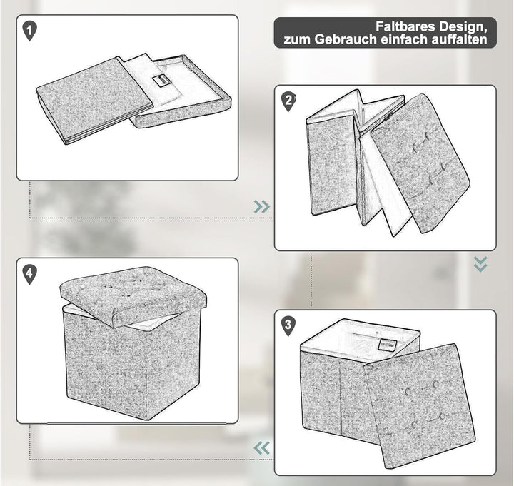 WOLTU 2er Set Faltbarer Sitzhocker, Sitzwürfel mit Stauraum Sitzbank Truhen Aufbewahrungsbox, Deckel