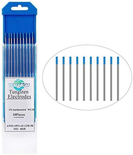 TEN-HIGH WIG Wolfram Elektrode WL-20 2,4 x 175 mm 10x Wolframnadeln für WIG Schweissen, Blau, 2,4 x