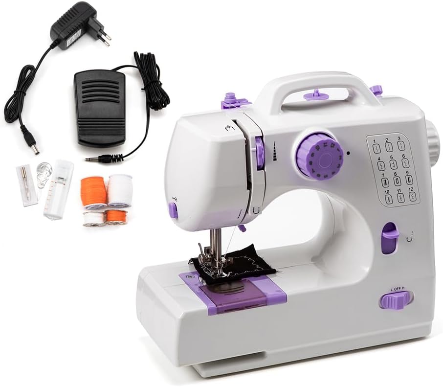 Nähmaschine, Mini elektrische tragbare Nähmaschine für Anfänger, 12-Stich Dual Speed mit Fuss Pedal