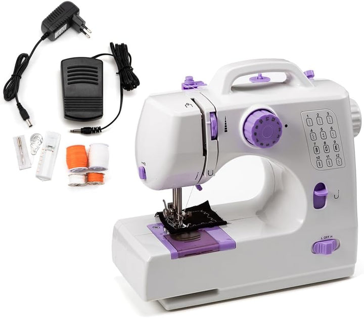 Nähmaschine, Mini elektrische tragbare Nähmaschine für Anfänger, 12-Stich Dual Speed mit Fuss Pedal