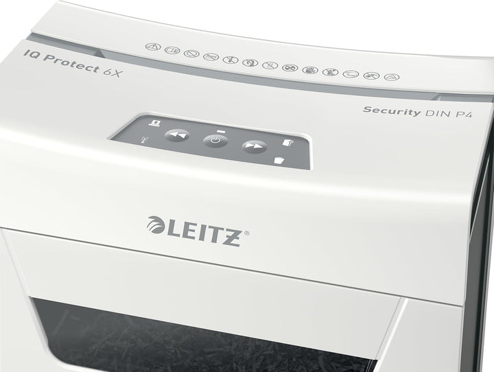 Leitz IQ 6X Premium Aktenvernichter P4 fürs Büro und Zuhause, Partikelschnitt, 7-6 Blatt (70-80 g/m²