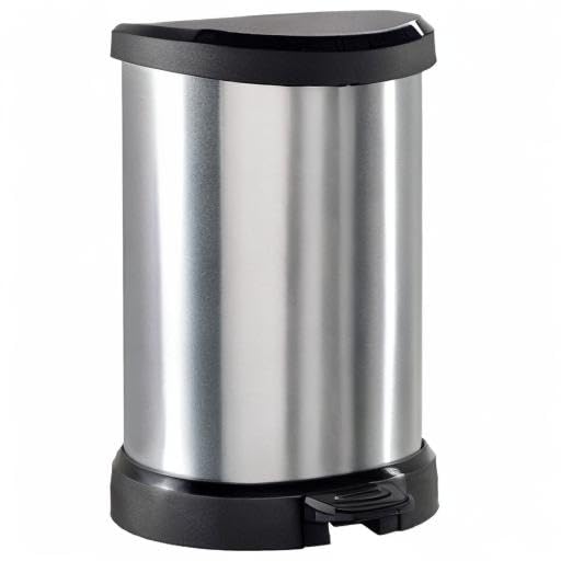 Curver Decobins Dekorativer Eimer mit Pedal 20 l, Metall und Schwarz, 20L Metall und Schwarz 20L, Me