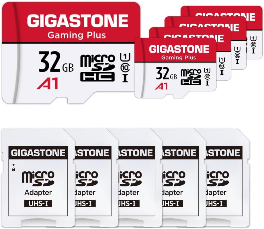Gigastone Gaming Plus 32GB MicroSDHC Speicherkarte 5er-Pack und SD Adapter, Actionkameras und Drohne