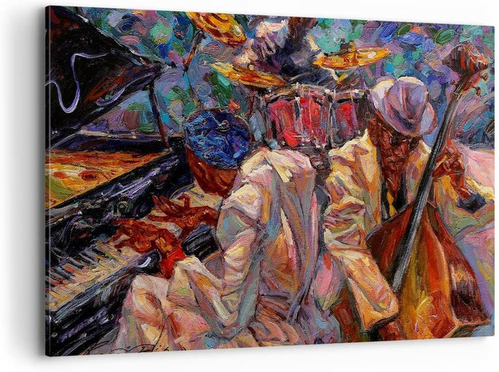 Bilder auf Leinwand 100x70cm Leinwandbild mit Rahmen Jazz Musik Band Gross Wanddeko Bild Schlafzimme