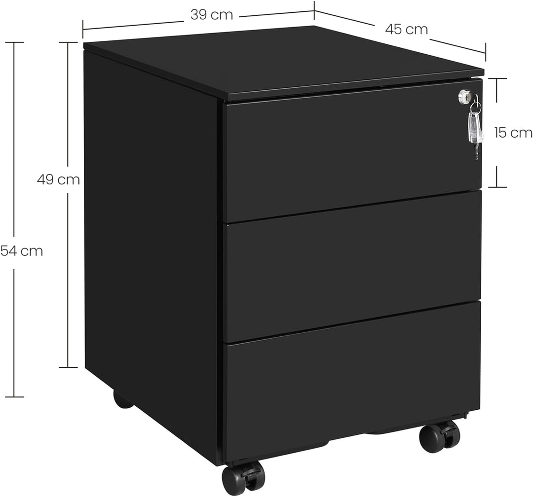 SONGMICS Rollcontainer, Metallschrank, mobiler Aktenschrank, Druckertisch, abschliessbar, 3 Schublad