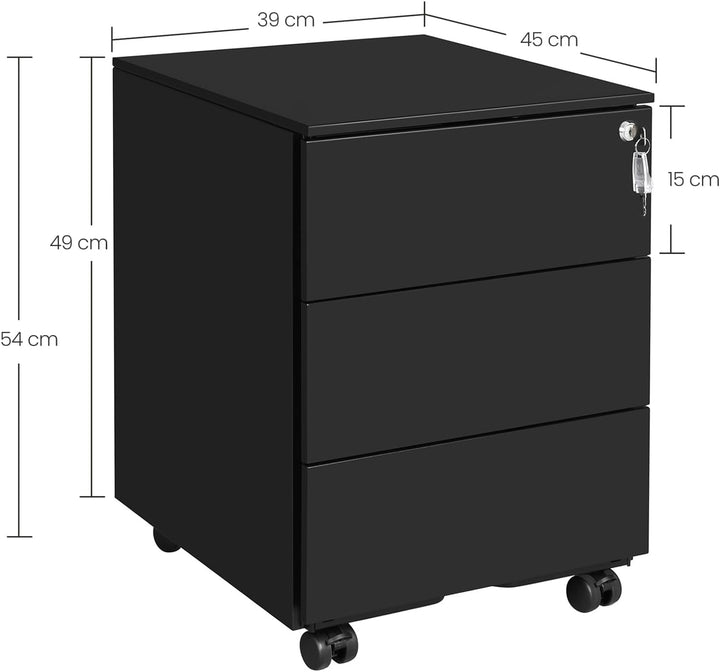 SONGMICS Rollcontainer, Metallschrank, mobiler Aktenschrank, Druckertisch, abschliessbar, 3 Schublad