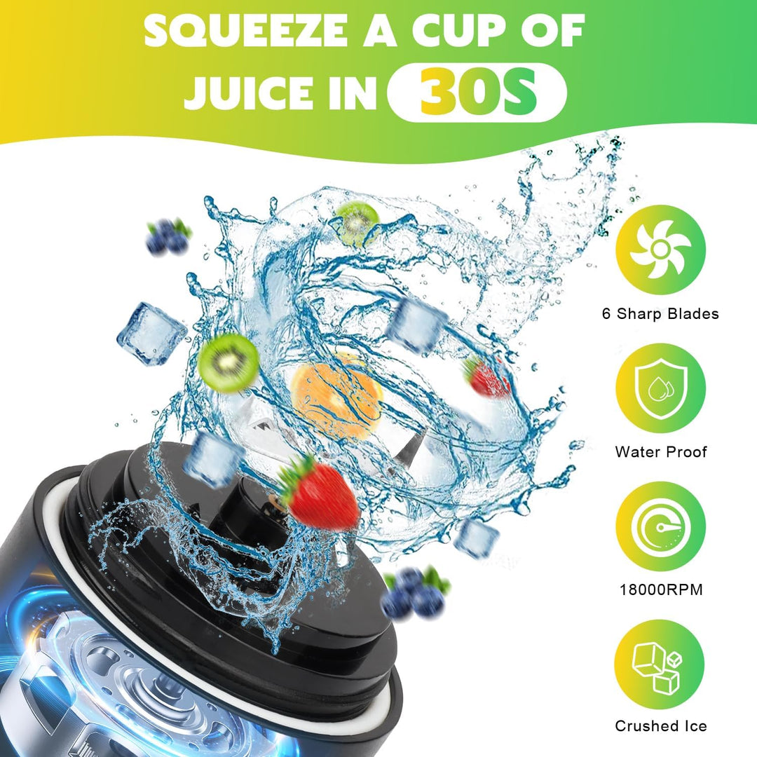 Tragbarer Mixer Smoothie Maker - 600ml Mini Standmixer to Go - 6 Klingen, Reisedeckel und Isolierte
