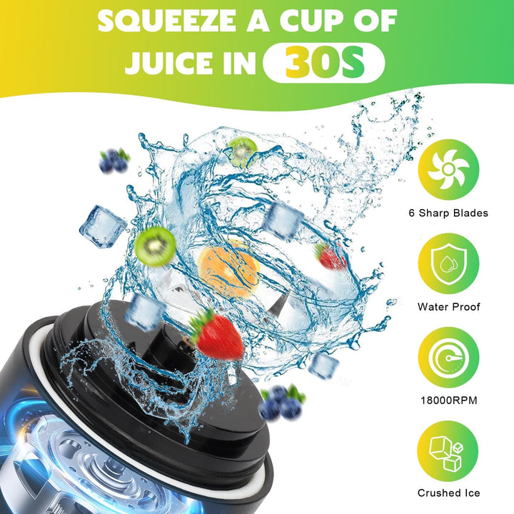Tragbarer Mixer Smoothie Maker - 600ml Mini Standmixer to Go - 6 Klingen, Reisedeckel und Isolierte