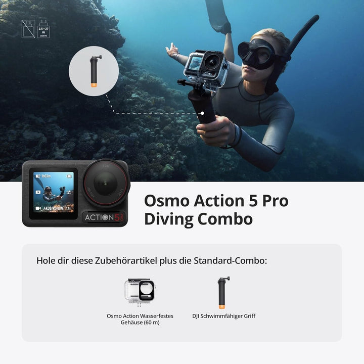 DJI Osmo Action 5 Pro Diving Combo, Action-Kamera 4K für Taucher mit 60m wasserdichtem Gehäuse, Zwei
