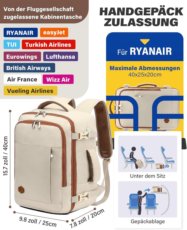 VANKEV für Ryanair Handgepäck 40x20x25 Laptop Rucksack Reiserucksack Klein Handgepäck Tasche Rucksac