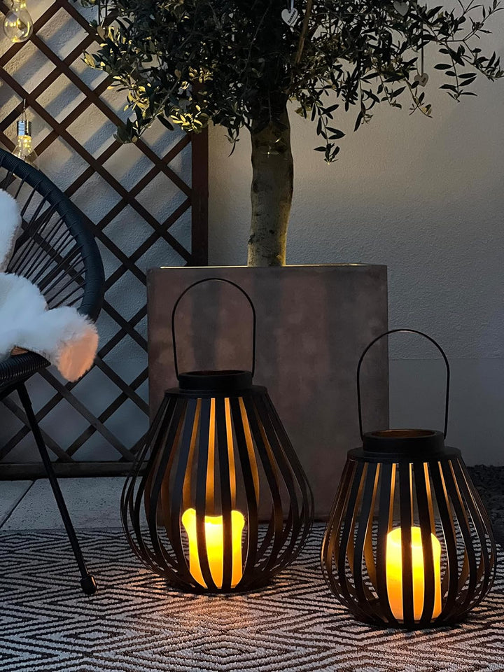 Brandsseller Windlicht 34 x 36 cm Metall mit Henkel Gitter Design Schwarz Kerzenständer Laterne Indo