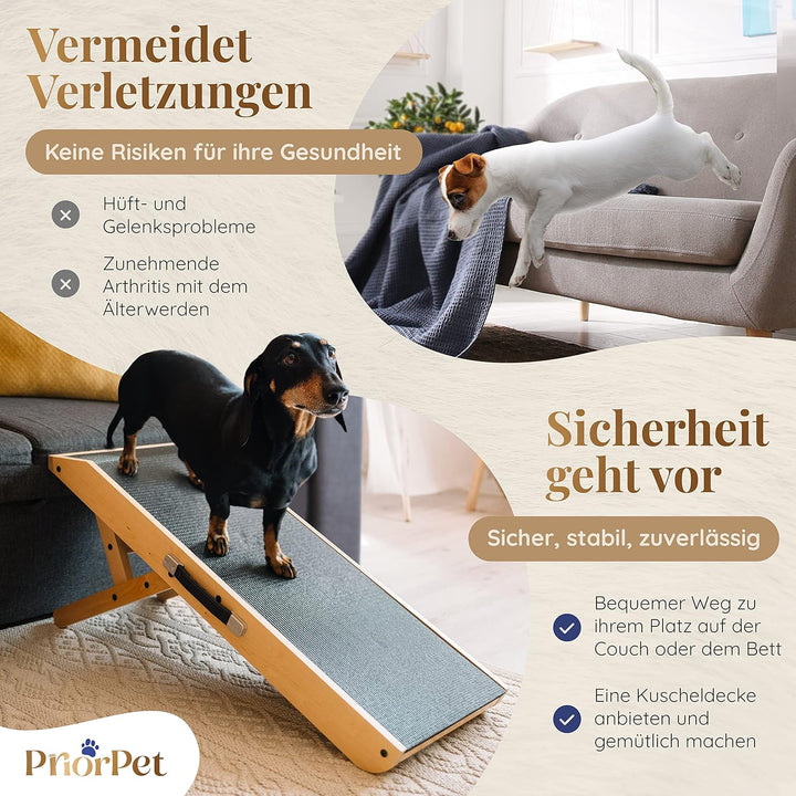 Hunderampe - Hundetreppe für kleine Hunde und grosse Hunde - Einstellbar 18-53 cm - Für Bett Sofa -