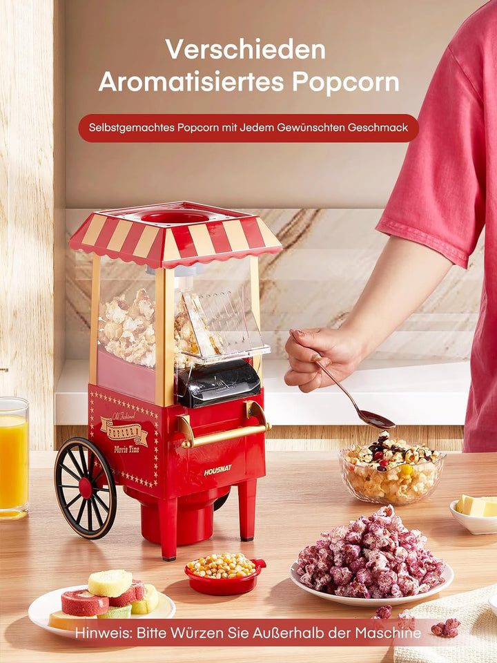 Popcornmaschine Heissluft - HOUSNAT Retro Popcorn Maker -Fettfreies Ölfreies & Gesunder Maïs Snack -