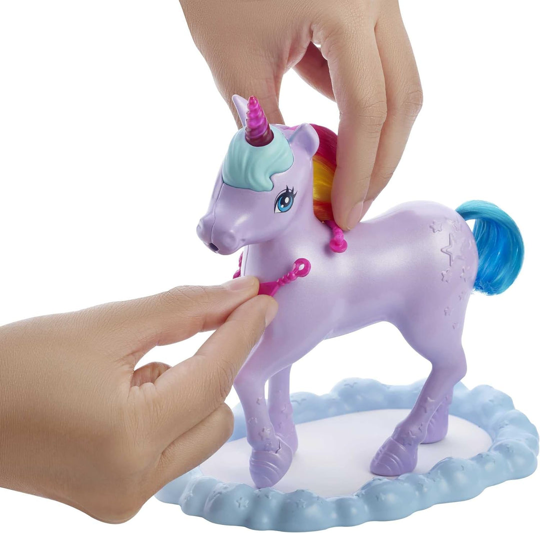 Barbie Dreamtopia Barbie-Puppe und Einhorn-Spielset, 1x Barbie-Puppe, 1x Einhorn, 15+ Barbie-Accesso