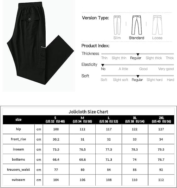 Jolicloth Cargohose Herren Baumwolle Outdoorhose Lange Baggy Hose Casual Freizeithose Pants M Hell G