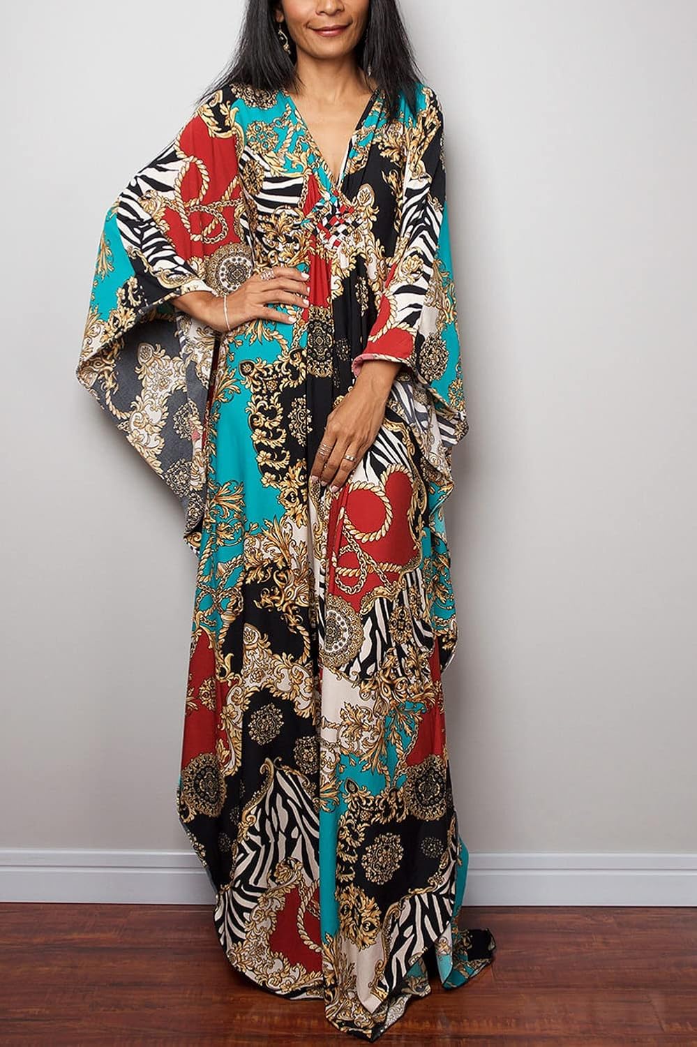 YouKD Sommer Geblümter Loser Kaftan Boho-Strand Bikini Aufdecken Kleid Plus Grösse Robe für Damen Ei