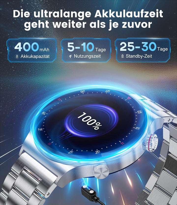 Smartwatch Herren mit Telefonfunktion,1,39 Zoll Smart Watch mit Herzfrequenz Schlafmonitor SpO2 Noti