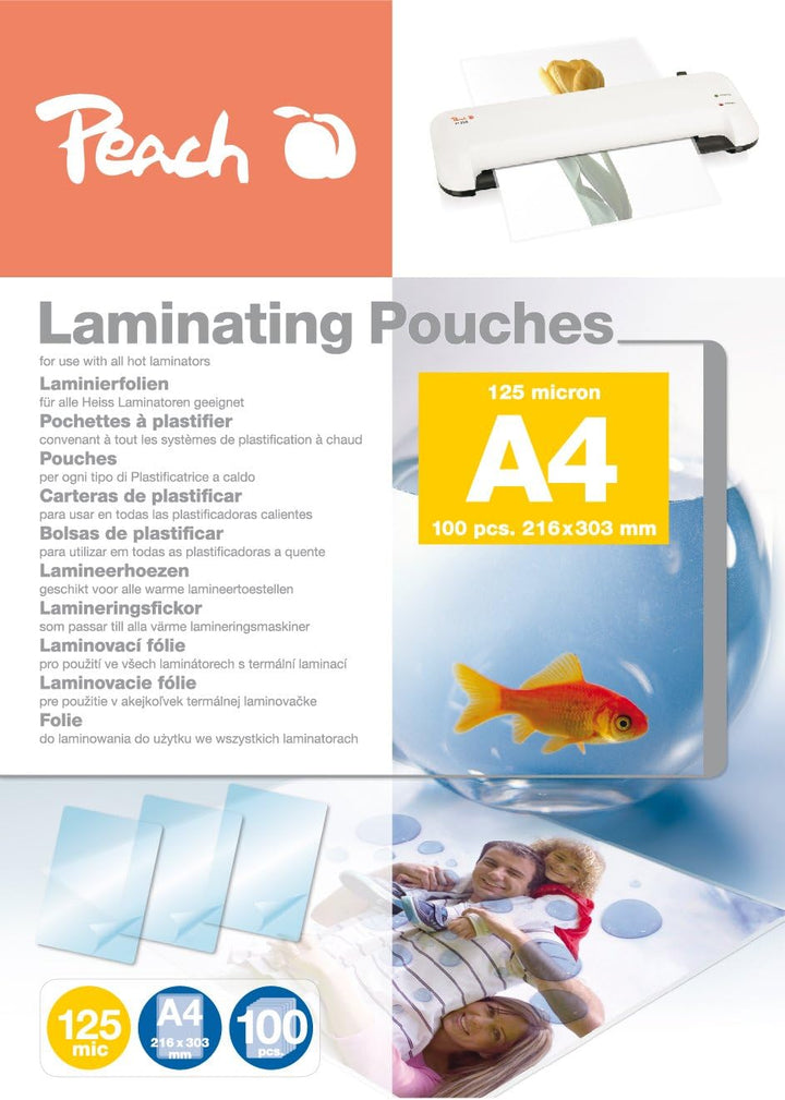 Peach Laminierfolien A4 - 125 mic - 100 pouches - glänzend - Premiumqualität für beste Laminierergeb