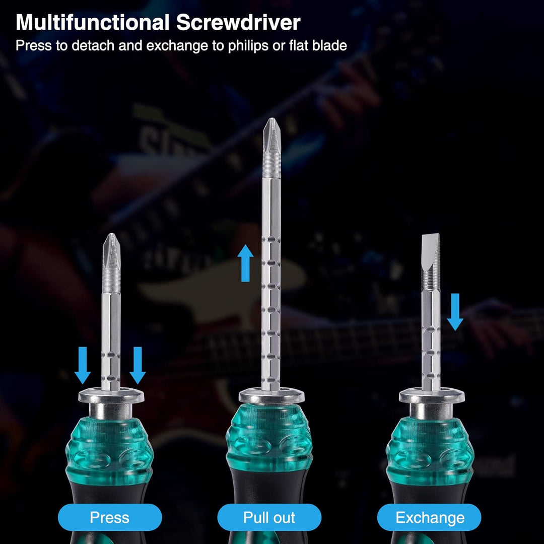 POGOLAB Gitarren Werkzeug Reparatur Set, 31 Stk Gitarren Bausatz mit Saitenkurbel Akustische Gitarre