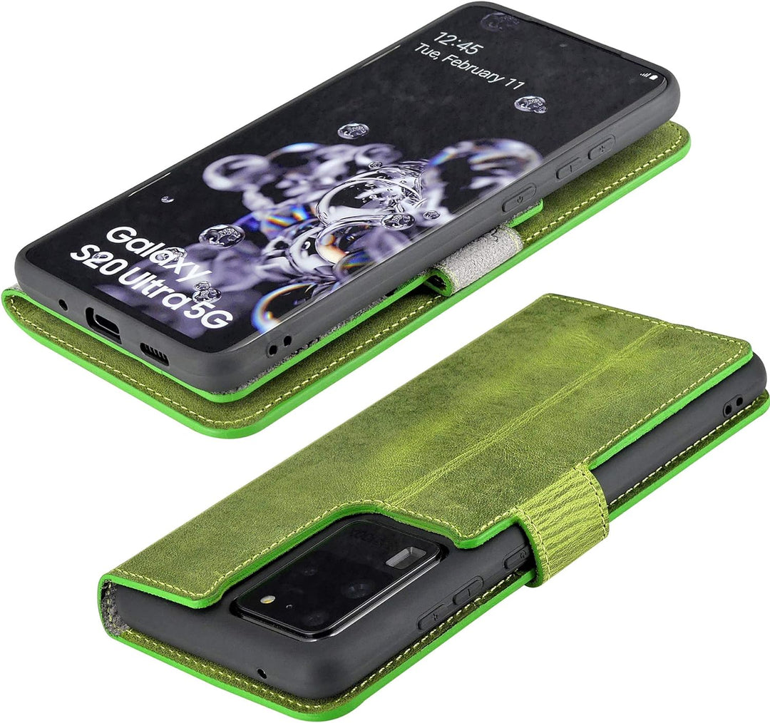 Suncase Book-Style Hülle kompatibel mit Samsung Galaxy S20 Ultra Leder Tasche (Slim-Fit) Lederhülle