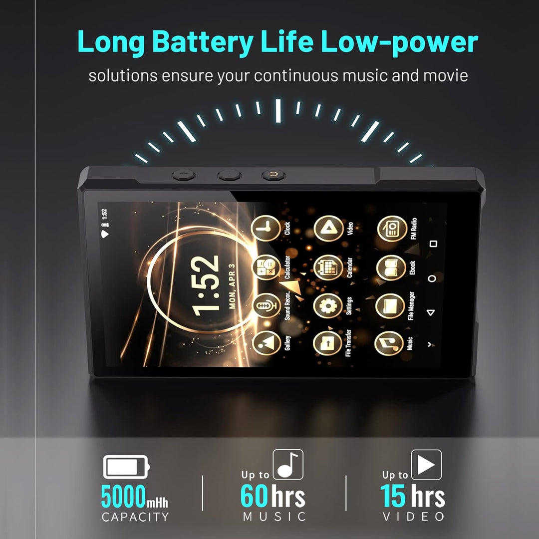 3+96GB MP3-Player mit Bluetooth, Unterstützt APK heruntergeladen, 5000mAh Batterie Vorinstalliert Sp