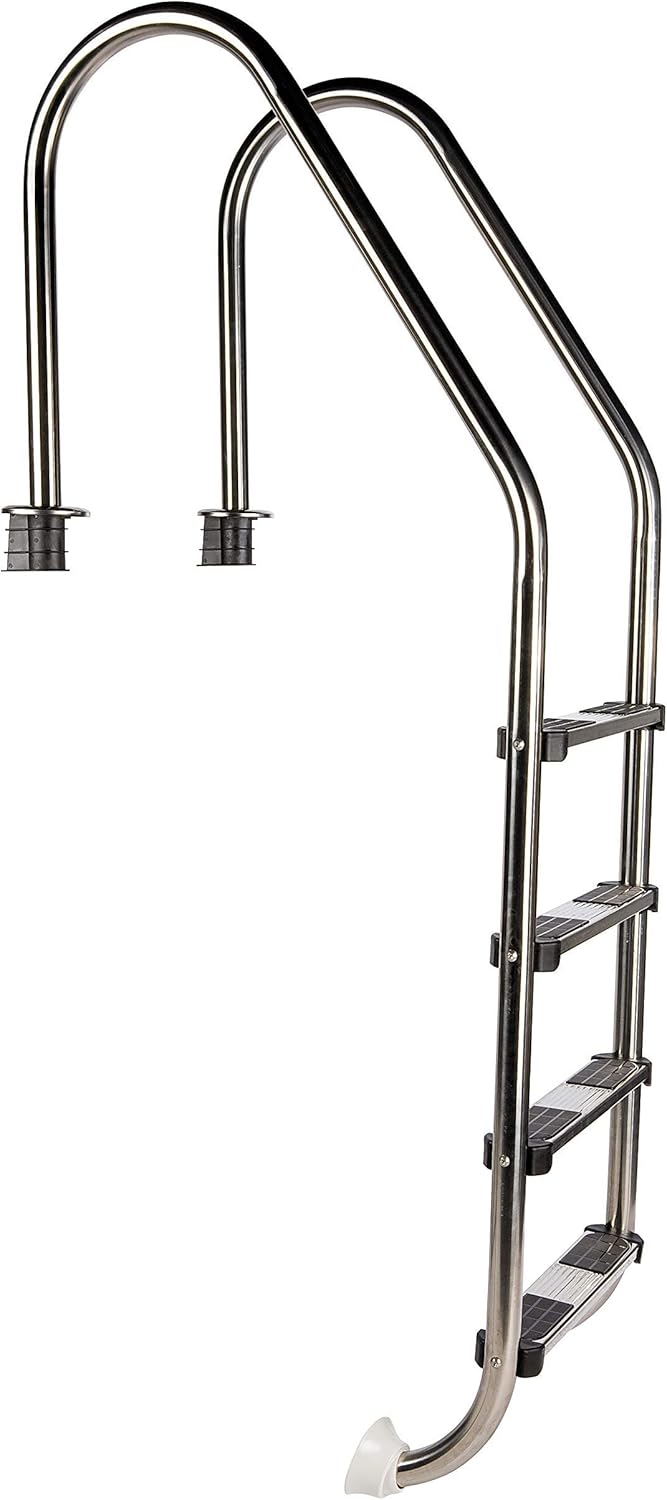 well2wellness® Hochwertige Edelstahl Einstiegsleiter V2A, 43mm Holm weit gebogen, 4 Stufen Holm, wei