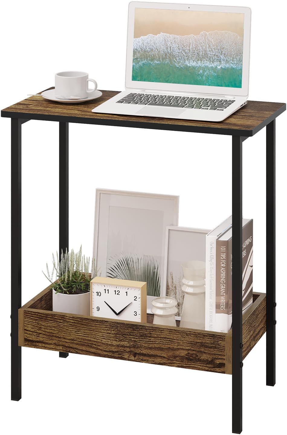 WOLTU Beistelltisch, Couchtisch mit 2 Ablagen, Konsolentisch mit Stauraum im Wohnzimmer, Wohnzimmert