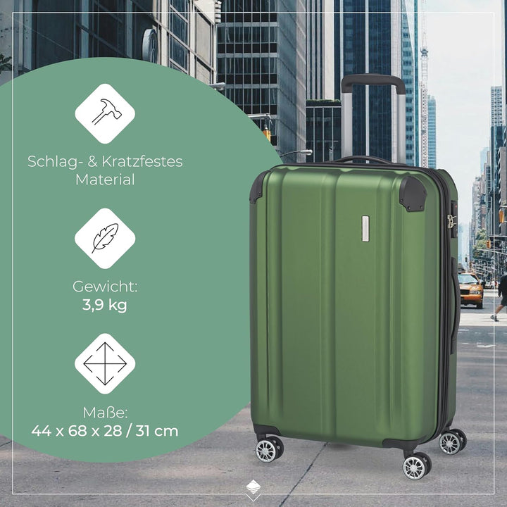 travelite 4-Rad Koffer M mit TSA Schloss + Dehnfalte, Gepäck Serie CITY: Robuster Hartschalen Trolle