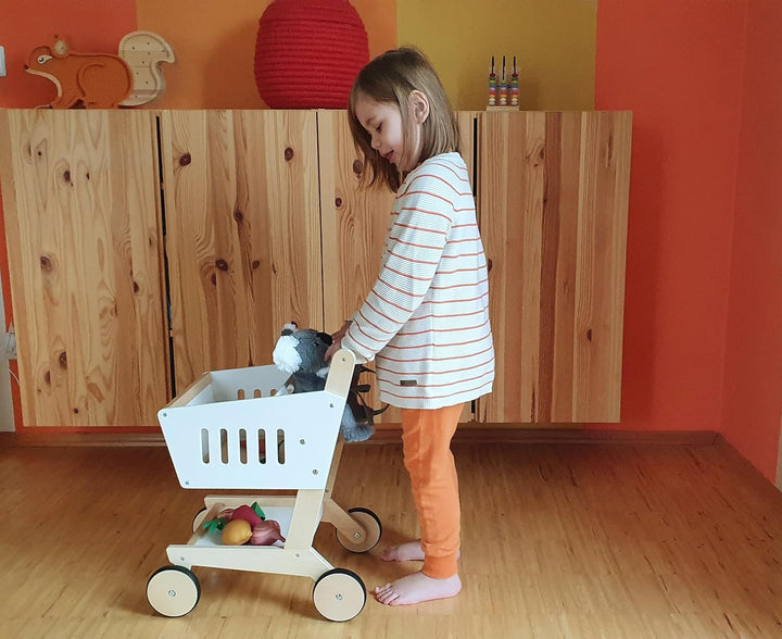 Small Foot Einkaufswagen Fresh aus Holz, Zubehör für den Kaufladen und Supermarkt, Rollenspielzeug a