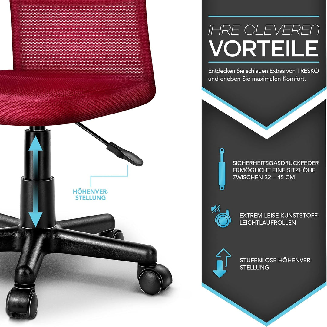 TRESKO Bürostuhl Schreibtischstuhl Drehstuhl, mit Kunststoff-Leichtlaufrollen, stufenlos höhenverste
