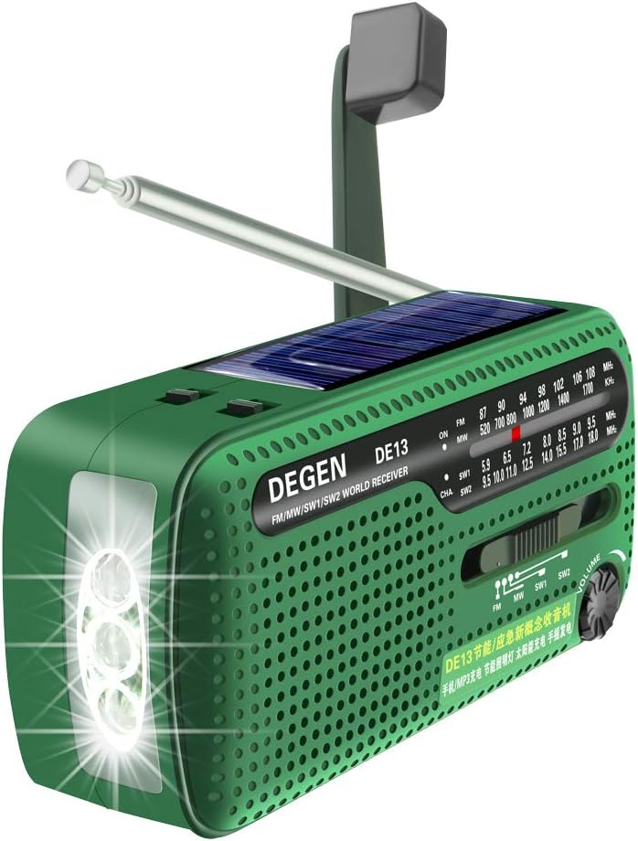 DEGEN DE13 Kurbelradio Tragbares Solar Radio FM AM SW Eingebaute Wiederaufladbare Batterie LED Dynam