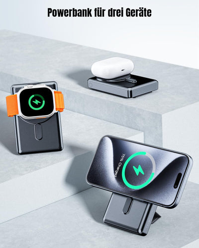 KPON Magsafe Powerbank 10000mAh für iPhone und Apple Watch,3 in 1 Faltbarer Magnetische Powerbank 20