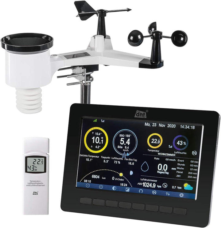 dnt WiFi-Wetterstation WeatherScreen PRO + Zusatz-Thermo-/Hygrosensor