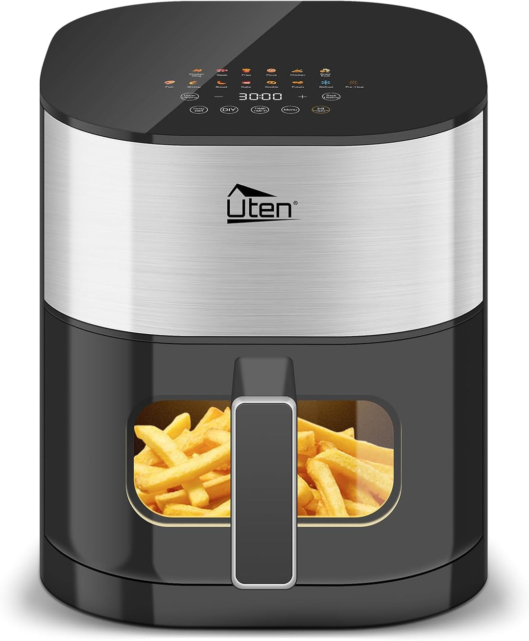 Uten Dual Blaze Heissluftfritteuse 5,5 L mit Sichtfenster, Airfryer 14 Programme, Verzögerter Start,