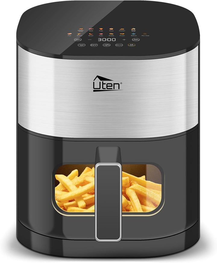 Uten Dual Blaze Heissluftfritteuse 5,5 L mit Sichtfenster, Airfryer 14 Programme, Verzögerter Start,