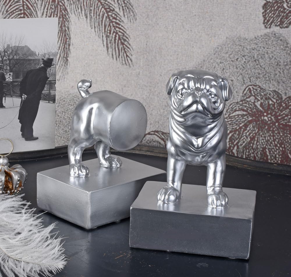 Mopsfigur Buchstützen Mops Silber Buchständer Pug Figur Carlin cw985 Palazzo Exklusiv