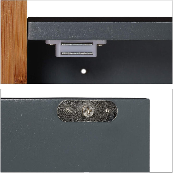 Relaxdays Hängeschrank, dunkelgrau Bad, Wandschrank mit Bambusrahmen und 3 Haken, Badhängeschrank HB