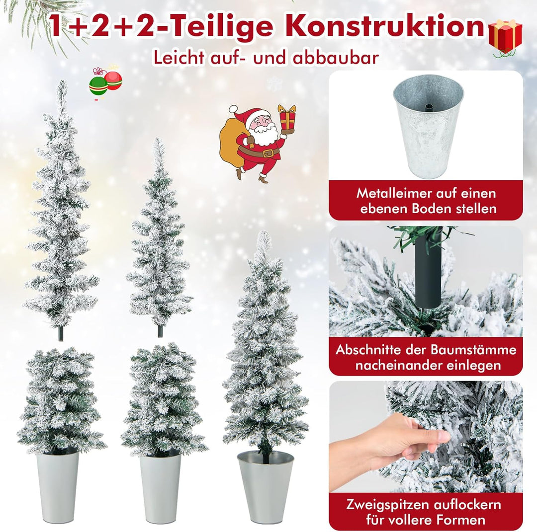 COSTWAY 3er Weihnachtsbaum Künstlich mit Schnee, 90+120+150cm, Tannenbaum Bleistift mit Sockel aus M