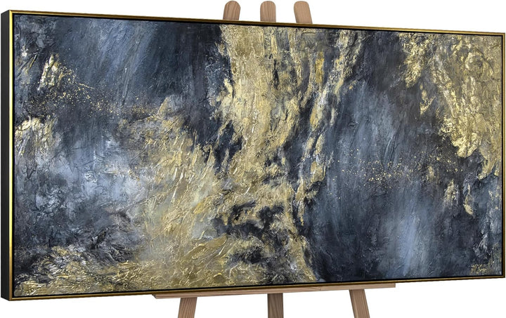 YS-Art XXL Abstrakt Acryl Gemälde auf Leinwand mit Rahmen Spiegelungen II handgemalte Wandbilder Woh