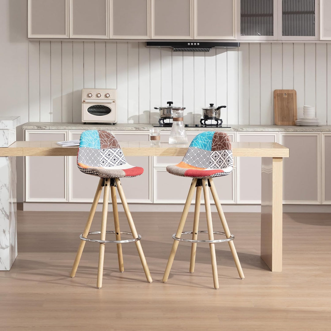 WOLTU® 2 x Barhocker 2er Set Barstuhl aus Leinen Holzgestell mit Lehne + Fussstütze Design Stuhl Küc