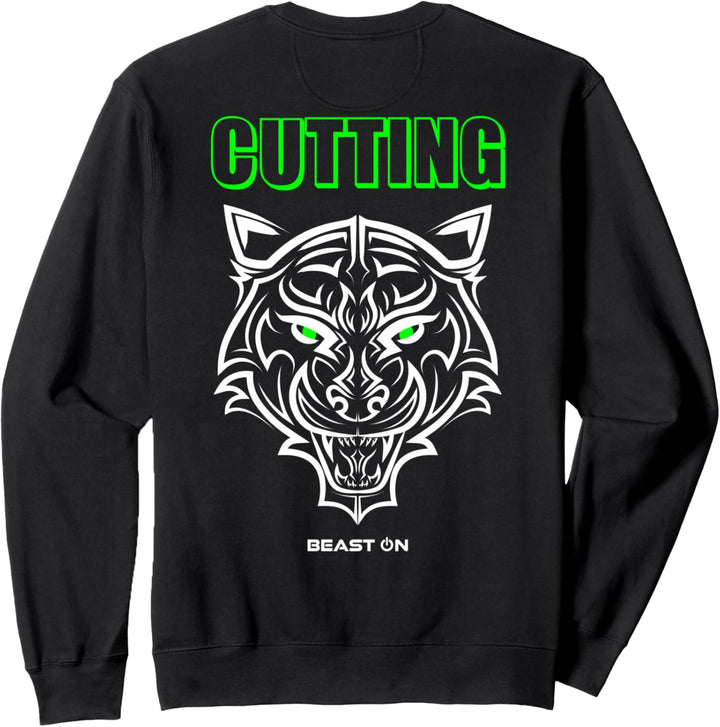 Cutting Tiger Kopf Grün Rücken Motiv Gym Workout Fitness Sweatshirt