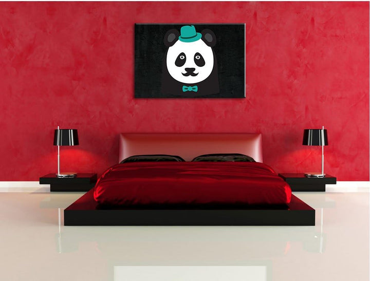 Hipster Panda schwarz, Format: 100x70 auf Leinwand, XXL riesige Bilder fertig gerahmt mit Keilrahmen
