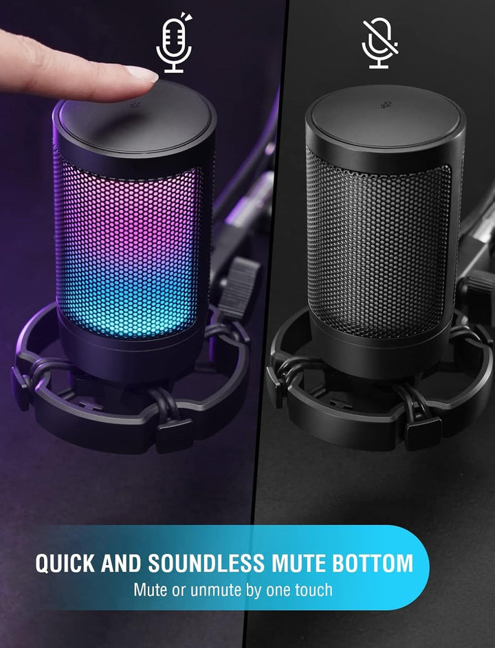 FIFINE USB Gaming Mikrofon, RGB Kondensator Mikrofone PC PS4 PS5, USB C Microphone mit Stummschaltta