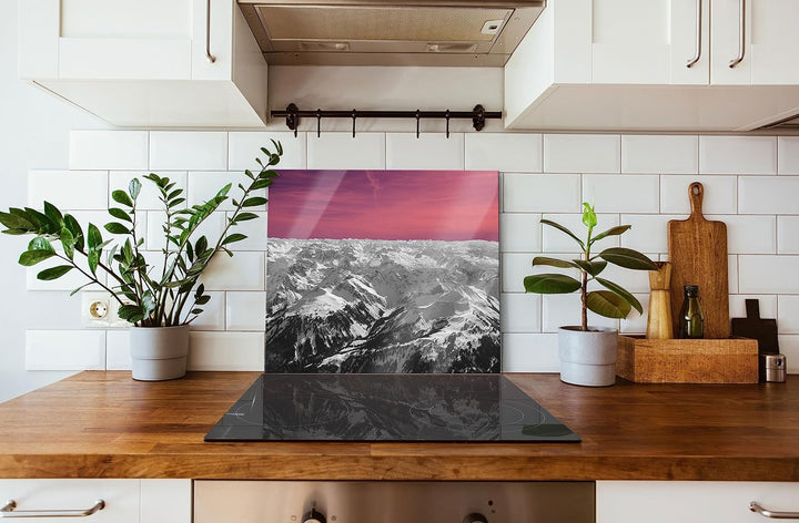 Alpen mit Schnee Herdabdeckplatte & Spritzschutz aus Echtglas | Für Herd-Kochfelder | 60x52 cm