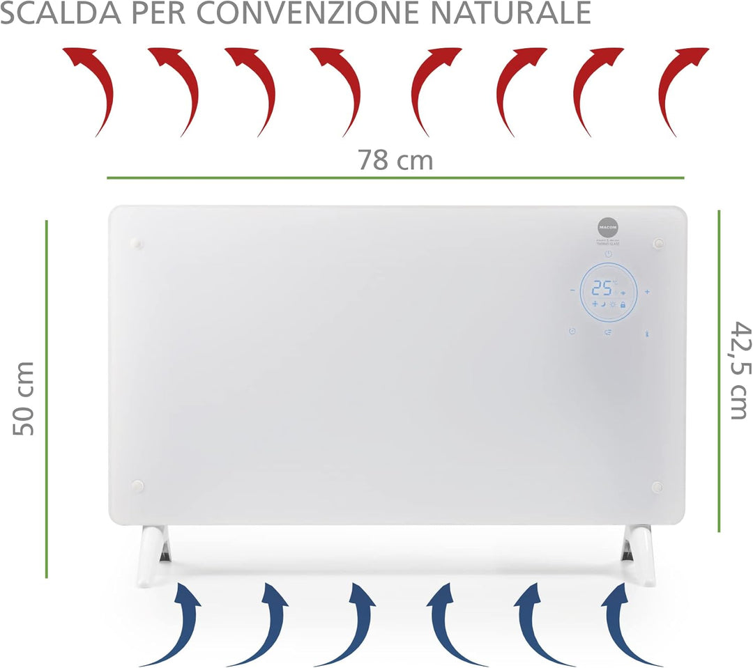 Macom Enjoy & Relax 937 Thermo Glass Konvektor mit 24h Timer und Raumthermostat, Weiss, 1000/2000W