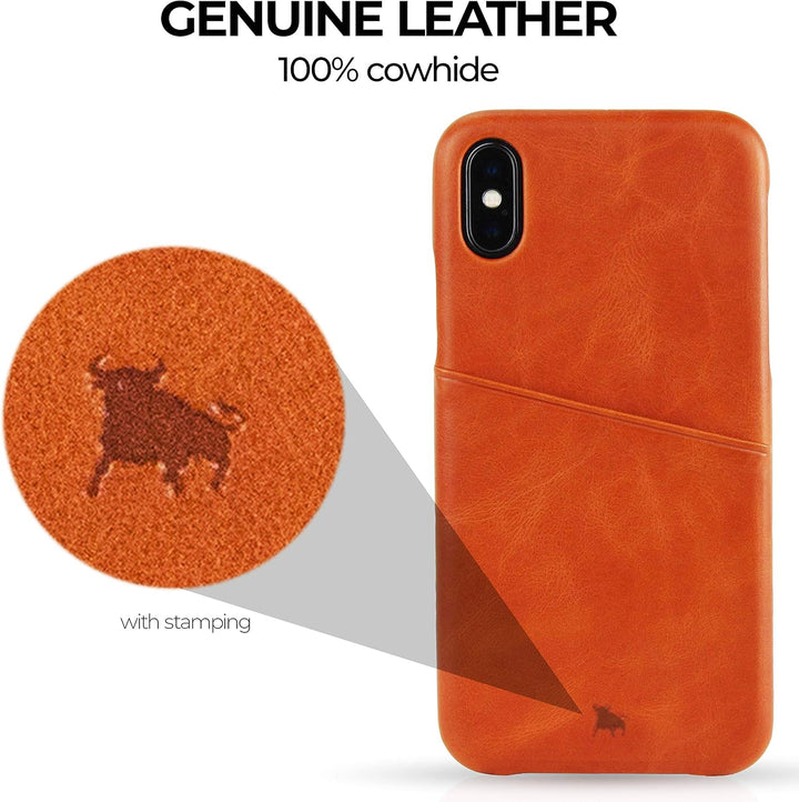 BULLAZO Menor Urban, Edle Hülle aus Leder mit Kartenfach, Kompatibel mit iPhone X 10 XS 10S, Cognac